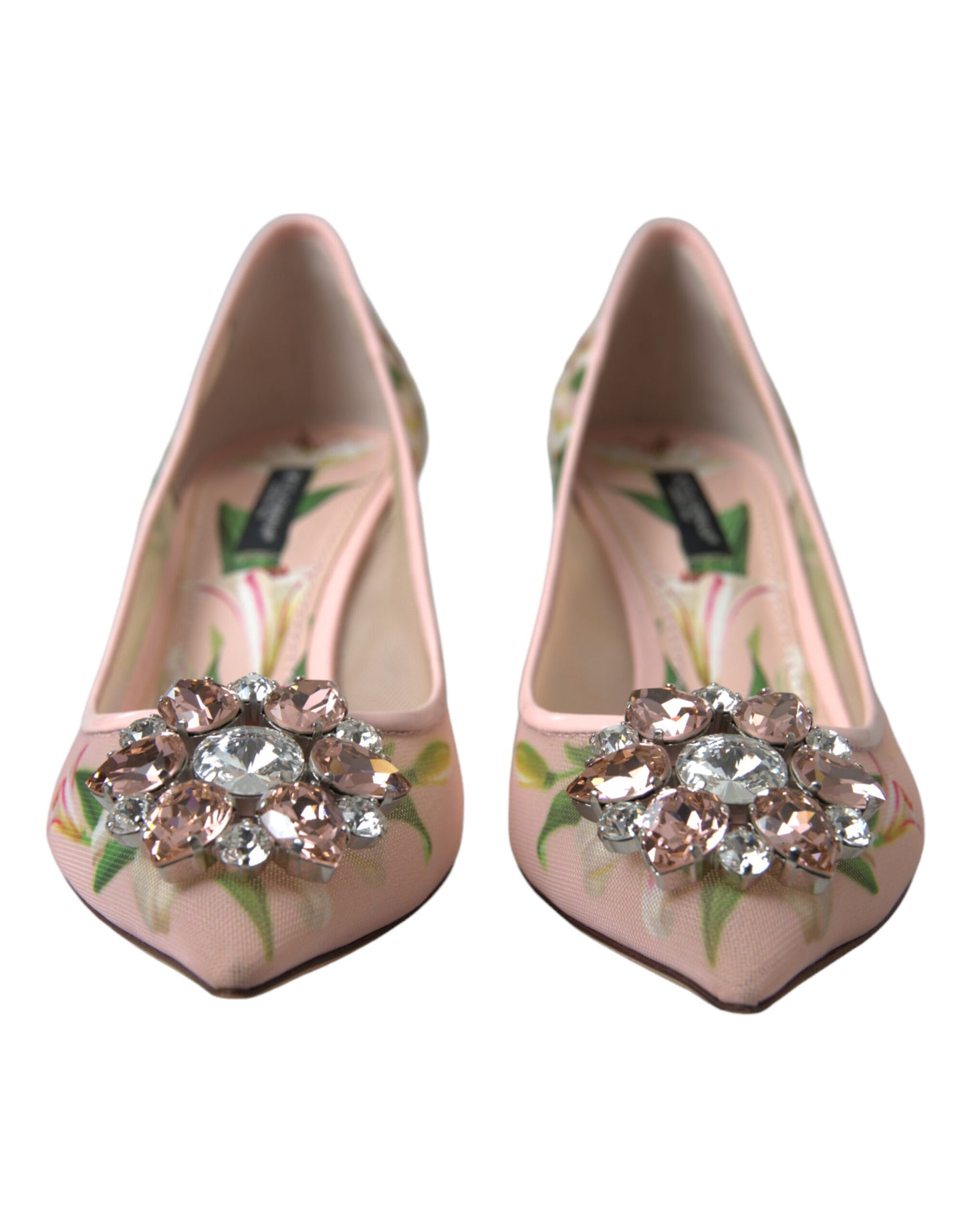 Elegantes zapatos de tacón de cristal floral rosa