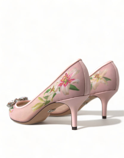 Elegantes zapatos de tacón de cristal floral rosa