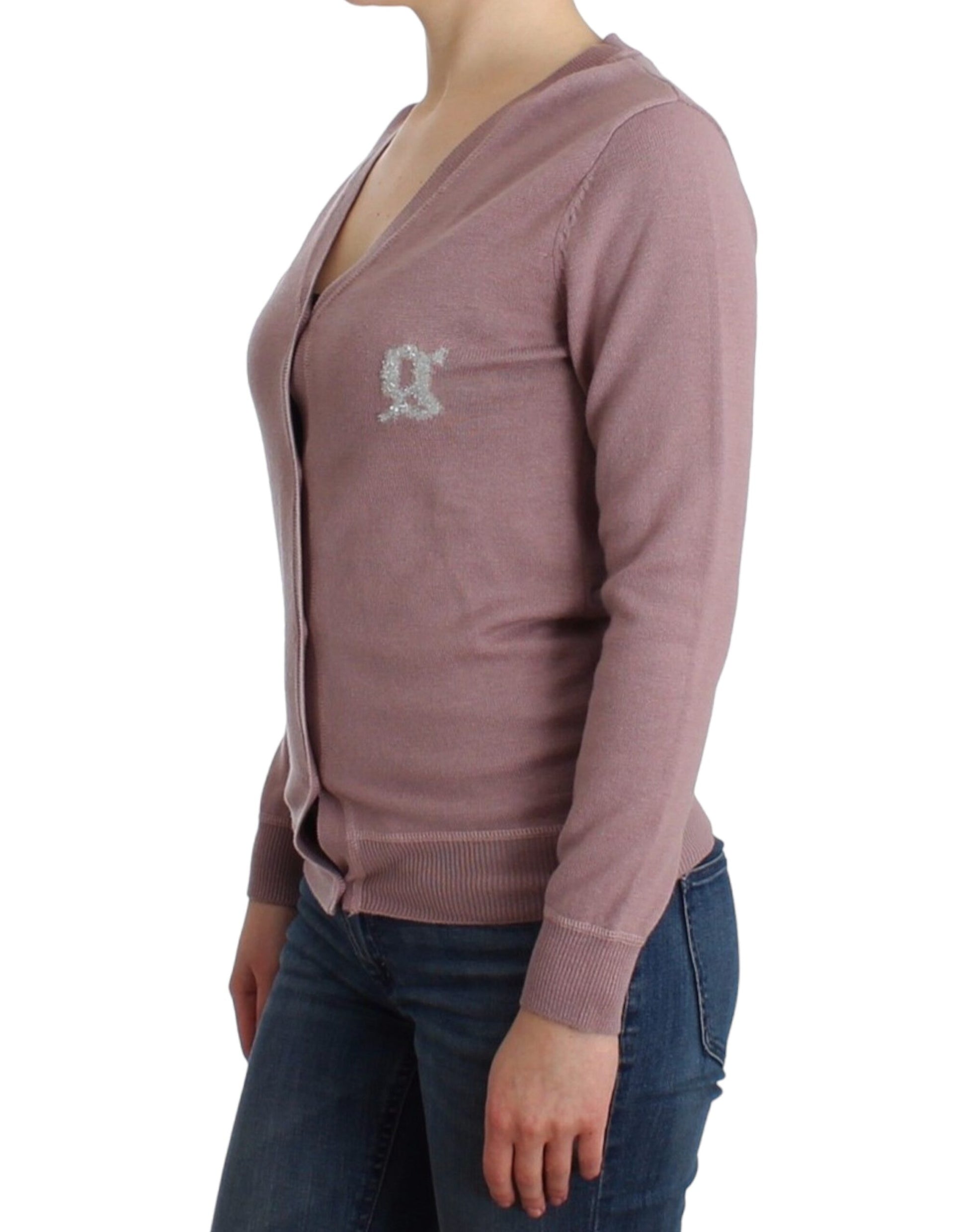 Chic Pink V-Neck Wool Cardigan