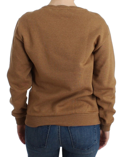 Chic Brown Crewneck Cotton Sweater