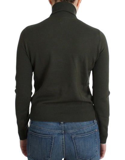 Chic Green Turtleneck Virgin Wool Sweater