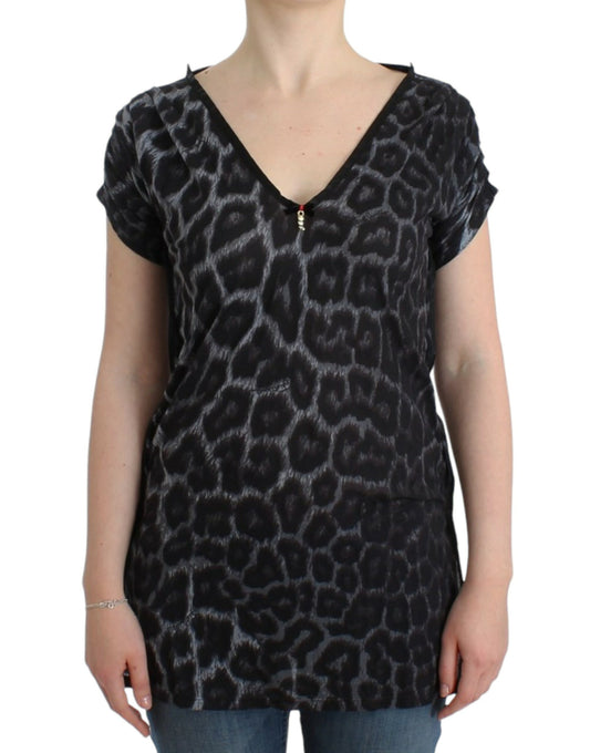 Zwoele modal-top met V-hals en luipaardprint