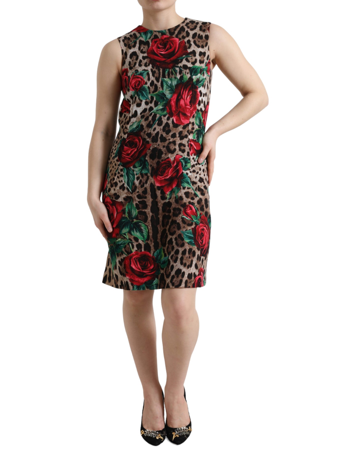 Vestido elegante con estampado floral de leopardo