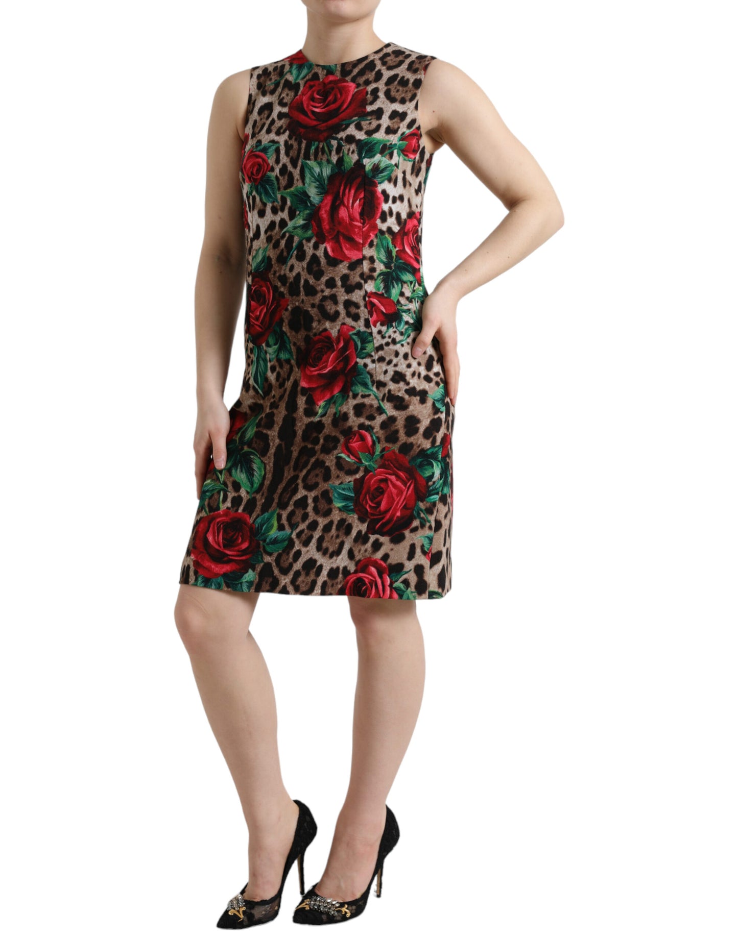 Vestido elegante con estampado floral de leopardo