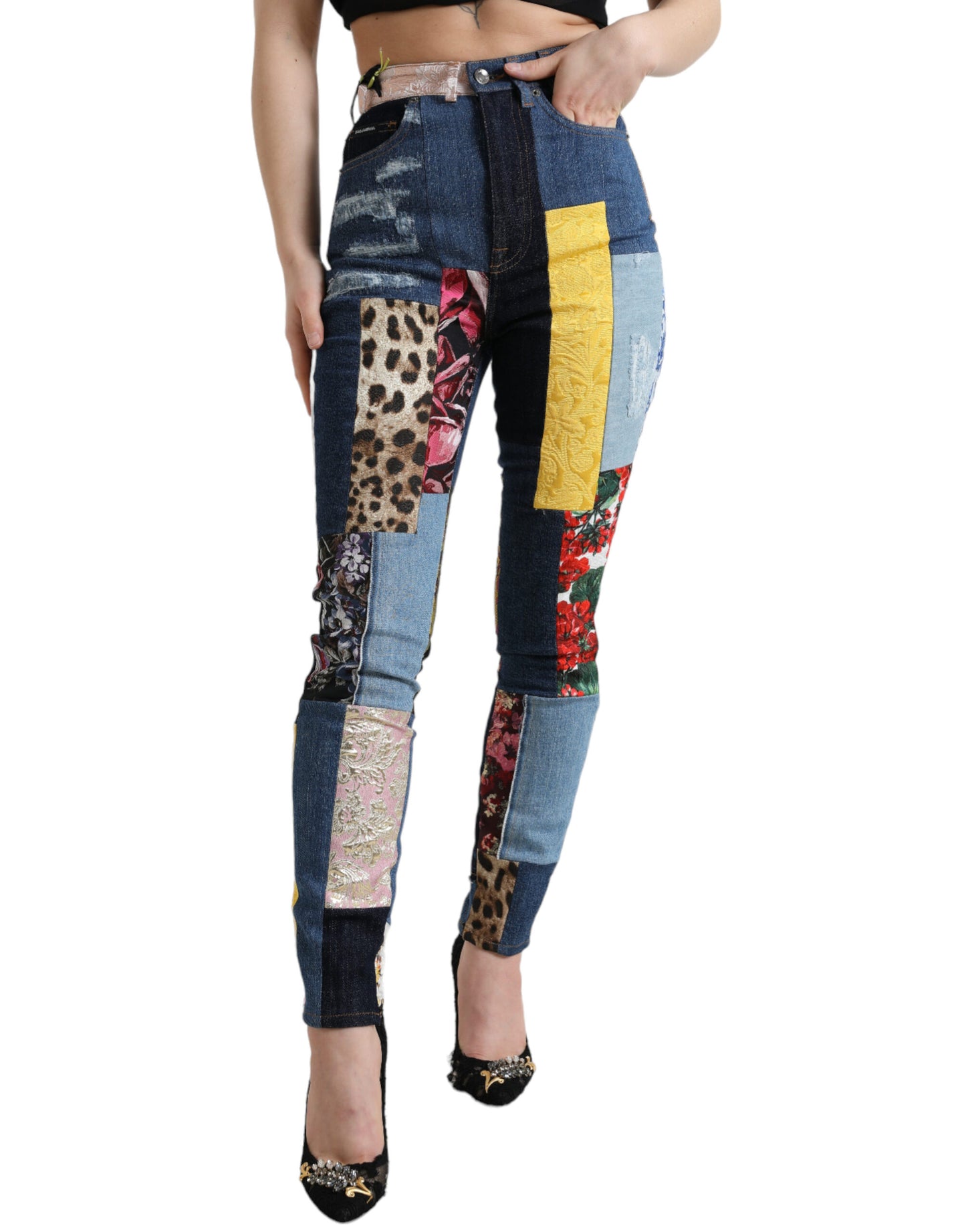 Levendige skinny jeans met patchwork