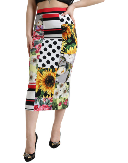 Glamoureuze midi-rok met patchwork en hoge taille