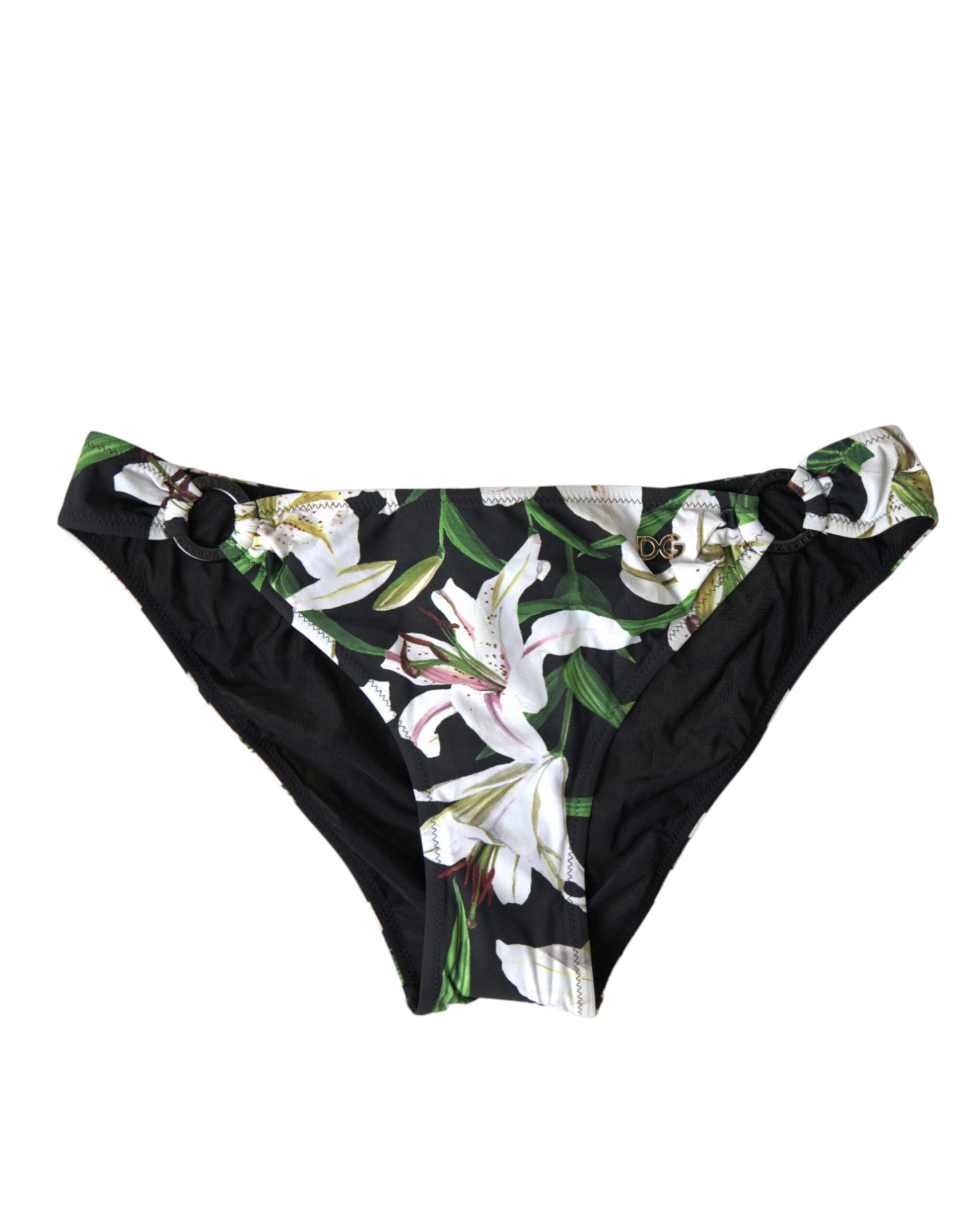 Zwarte zwemkleding met lelieprint en strandkledingbikini