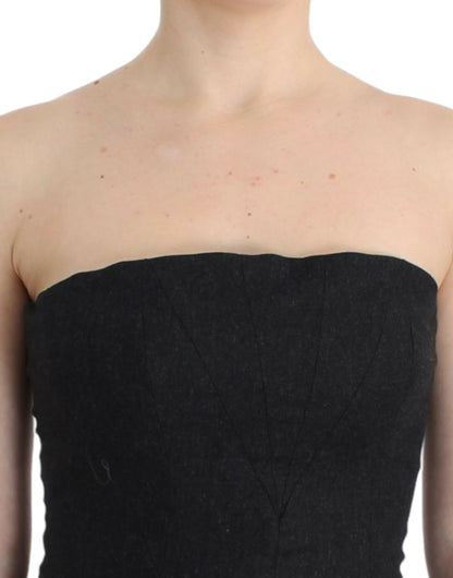 Elegante grijze strapless jurk met gouden accenten