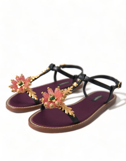 Elegantes sandalias planas adornadas con cristales