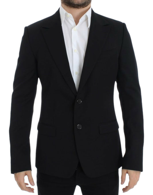 Zwarte wollen slim-fit blazer