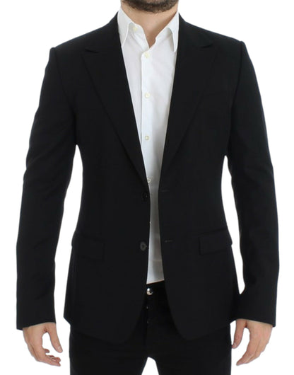 Zwarte wollen slim-fit blazer