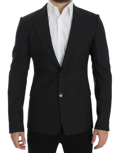 Elegante blazer de corte slim de lana gris