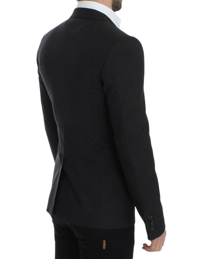 Elegante blazer de corte slim de lana gris