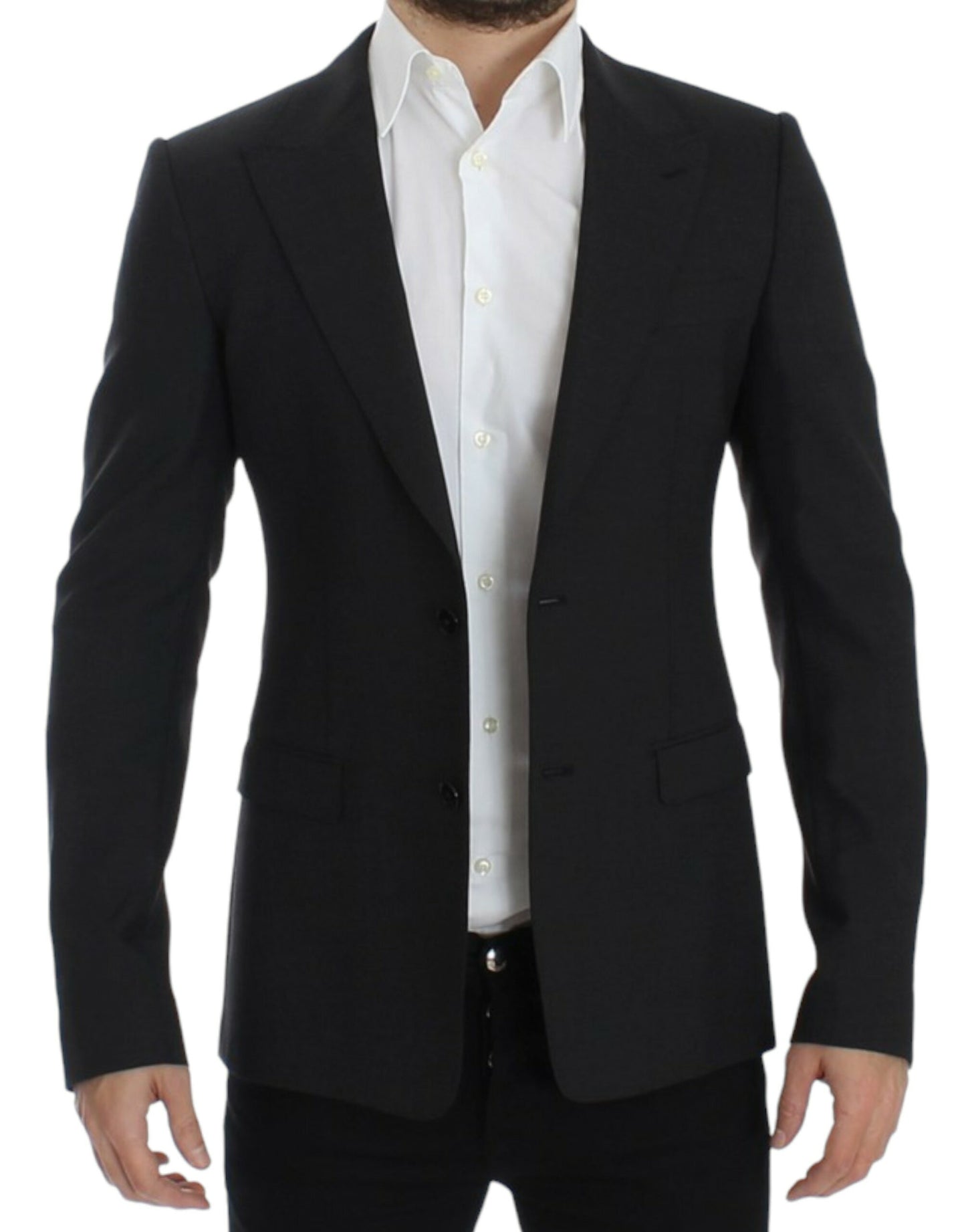 Elegante blazer de corte slim de lana gris