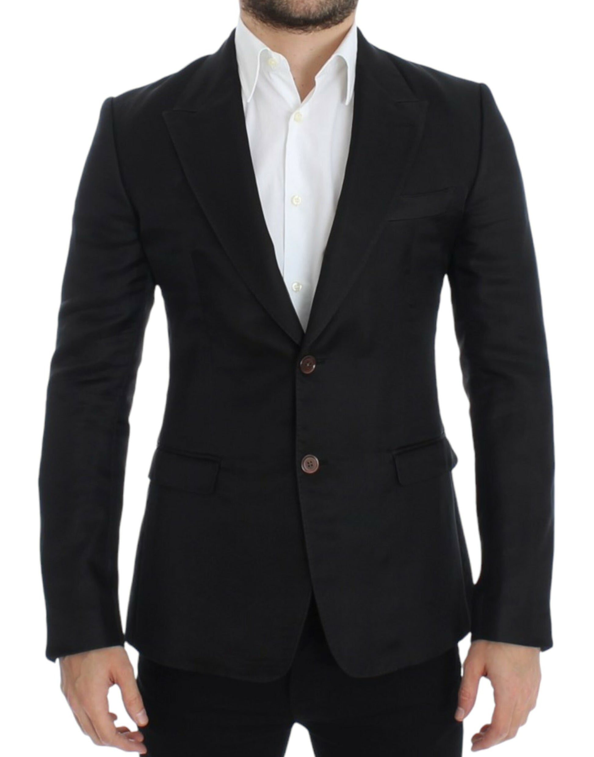 Elegante blazer de dos botones en mezcla de seda negra