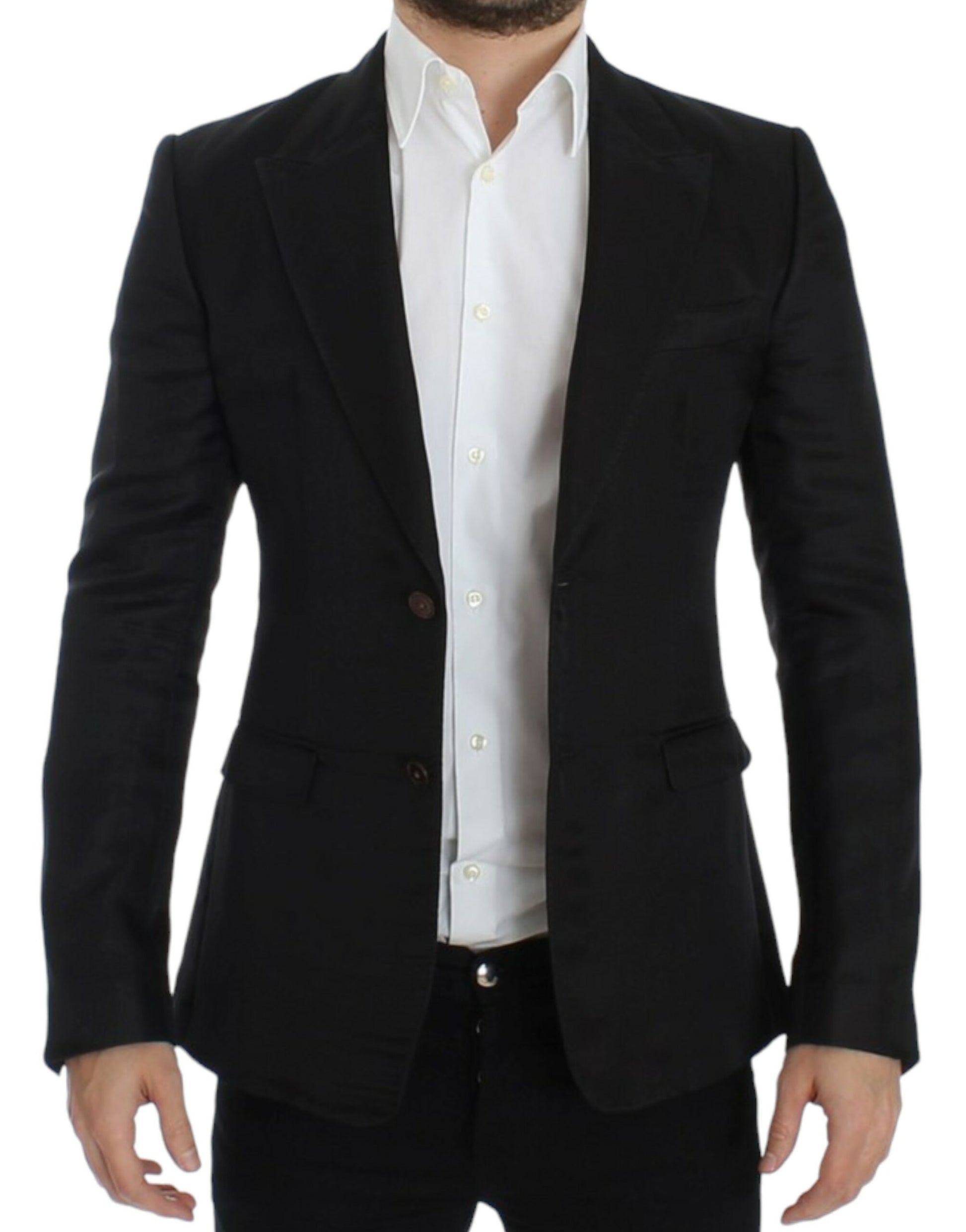 Elegante blazer de dos botones en mezcla de seda negra