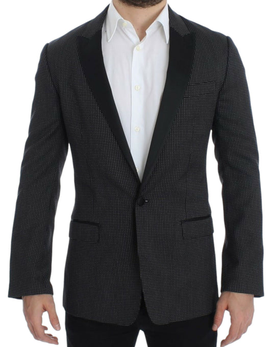 Elegante zwarte slim-fit blazer met stippen