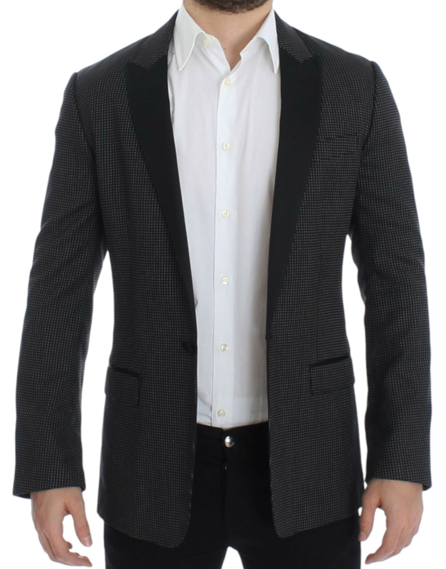 Elegante blazer de corte slim con lunares negros