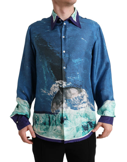 Camisa de seda elegante con estampado de océano