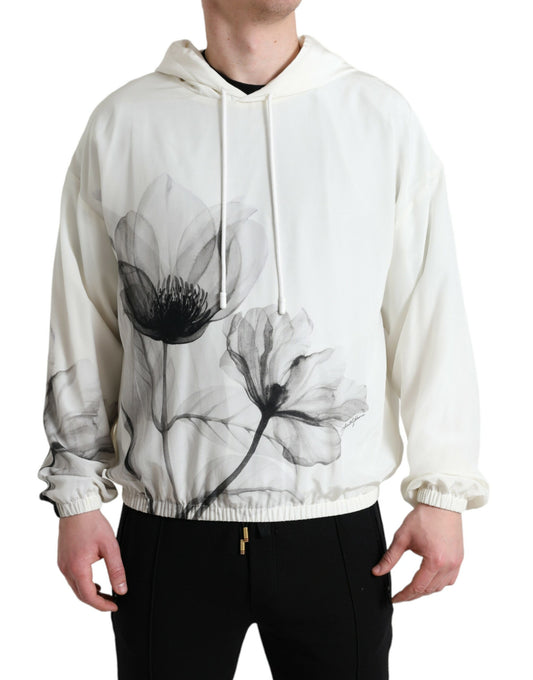 Witte trui met capuchon en bloemenprint