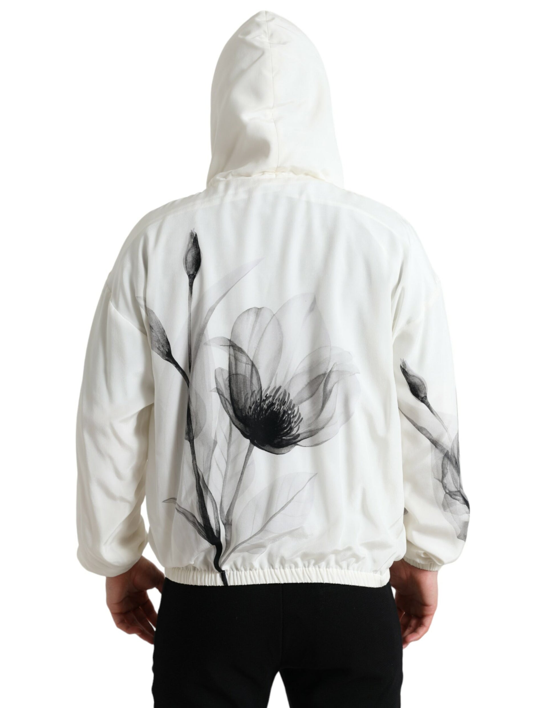 Witte trui met capuchon en bloemenprint