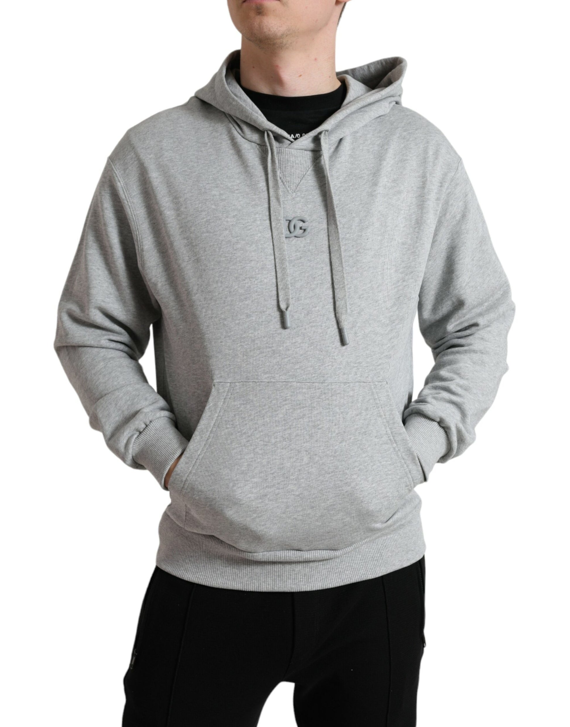 Grijze katoenen sweatshirt met logo en capuchon