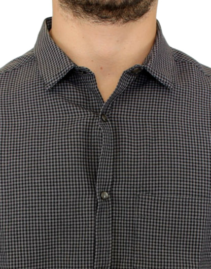 Chic Gray Checked Casual Linen Blend Shirt