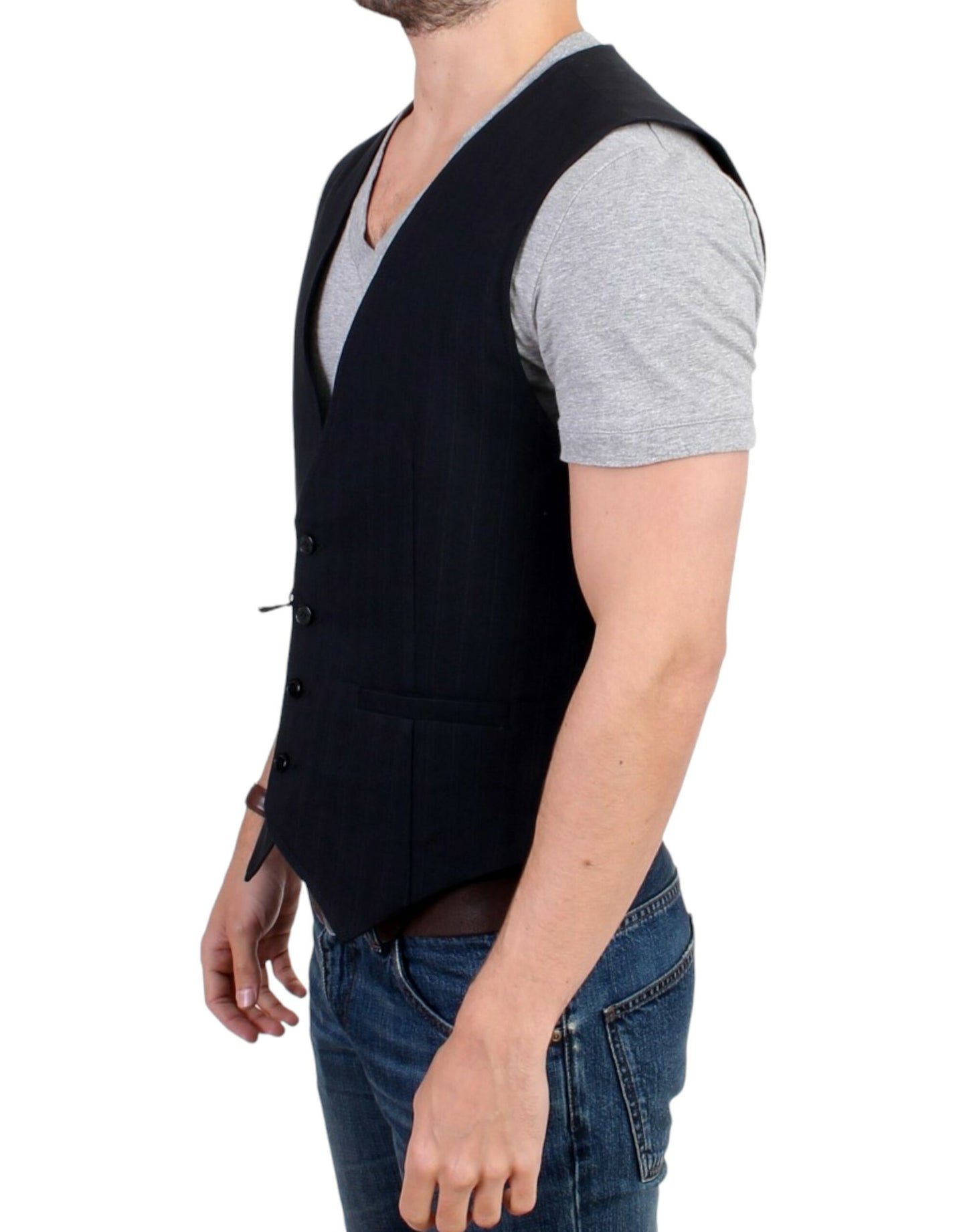 Elegant Striped Casual Vest - Cotton Blend