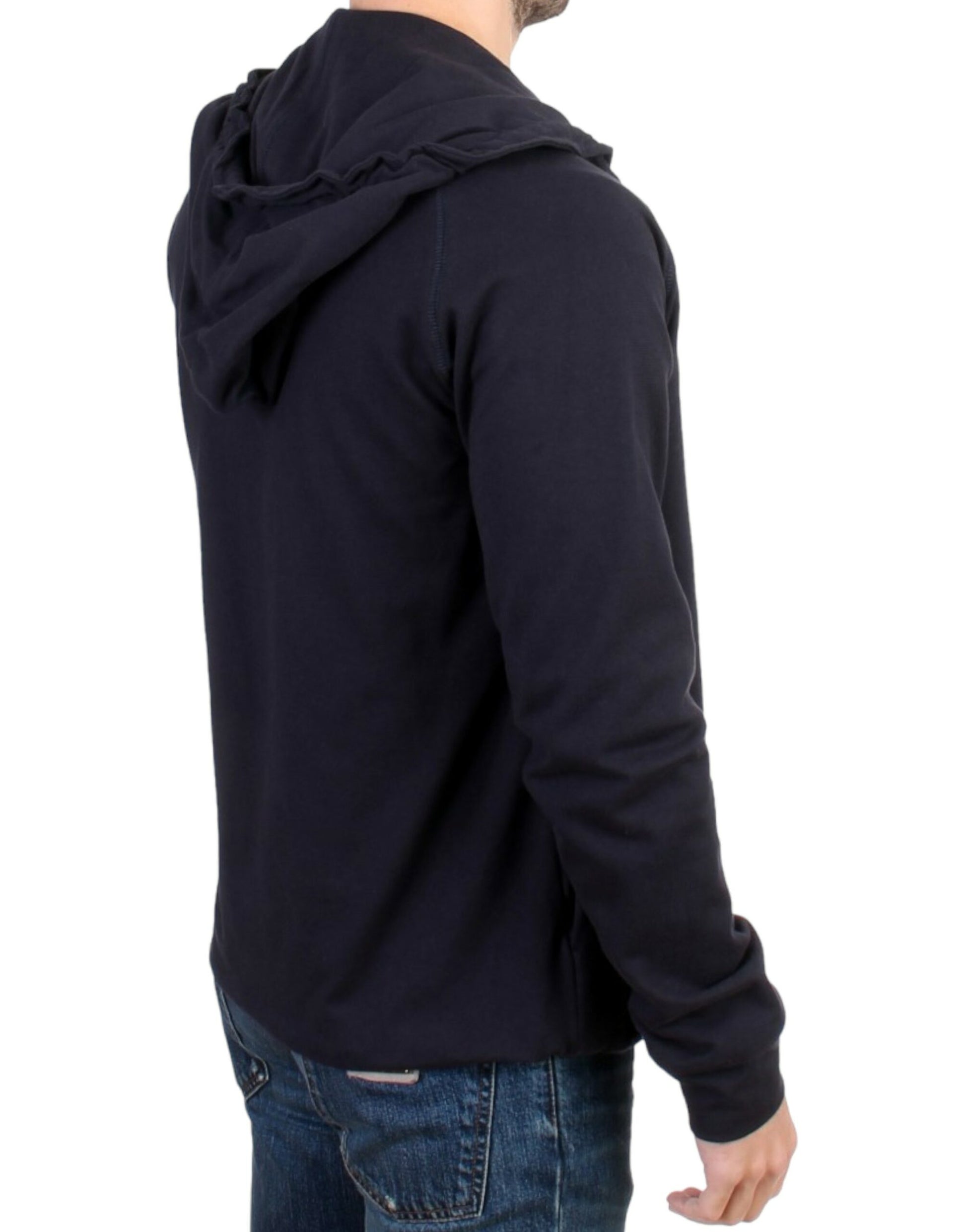 Elegant Blue Hooded Cotton Sweater