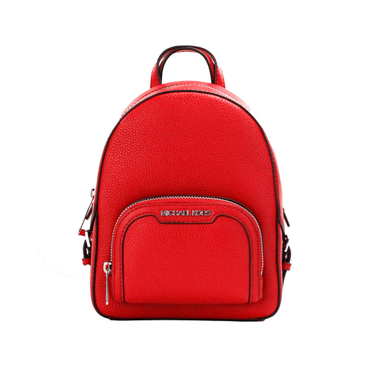 Mochila Jaycee Mini XS de cuero granulado rojo brillante con bolsillo y cremallera