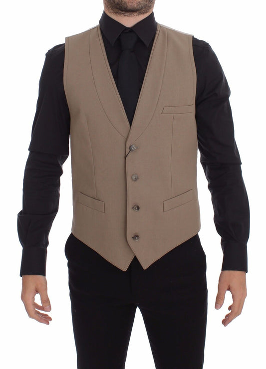 Chaleco de vestir elegante de algodón beige - Corte slim