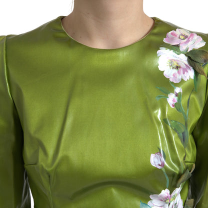 Groene bloemen verfraaide schede midi-jurk