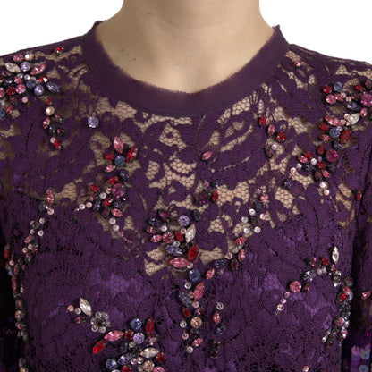 Elegante vestido de cristal de encaje floral morado