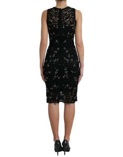 Exquisito vestido tubo de cristal con encaje floral negro