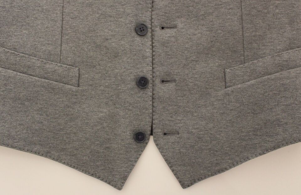 Elegant Gray Cotton Stretch Dress Vest