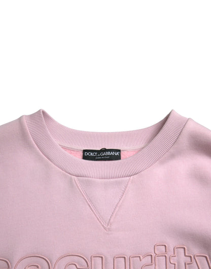 Elegante suéter rosa con cuello redondo y logo