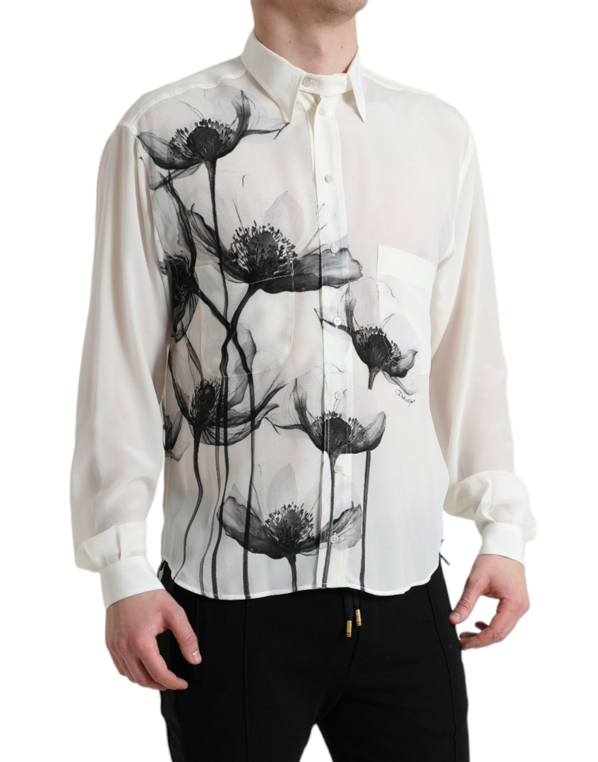 Camisa de vestir de seda floral elegante