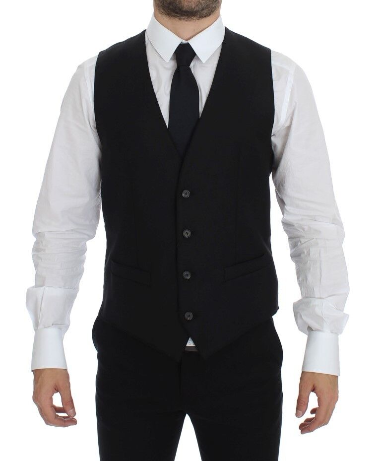 Elegant Black Wool Dress Vest