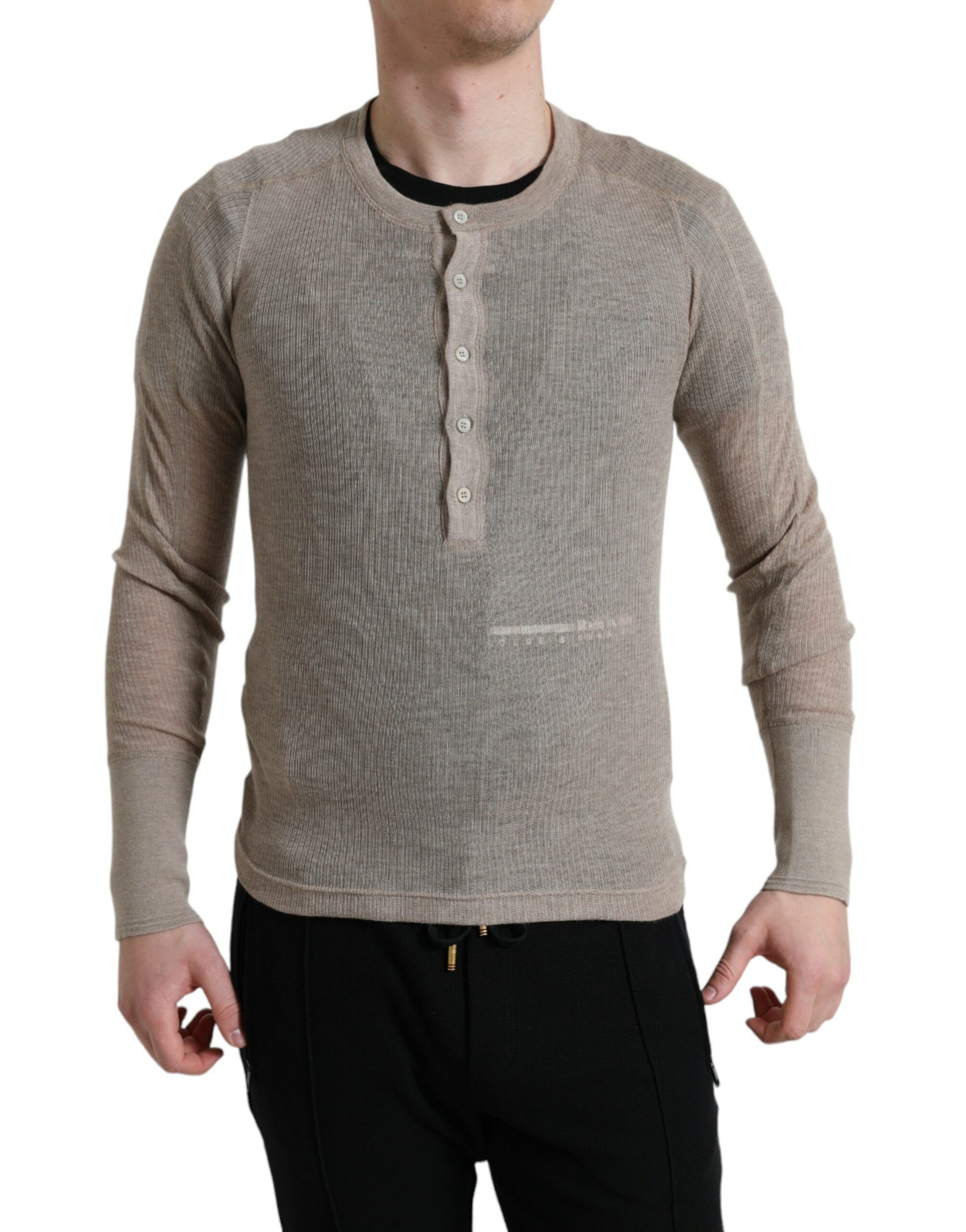 Henley Pullover Beige kasjmier trui