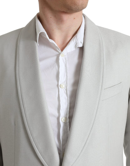 Elegant Silver Slim Fit Wool-Silk Suit