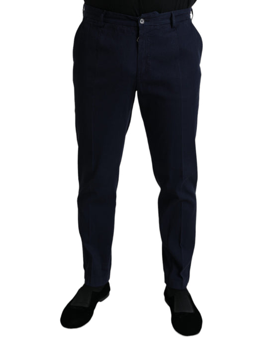 Donkerblauwe katoenen stretch slim-fit pantalon