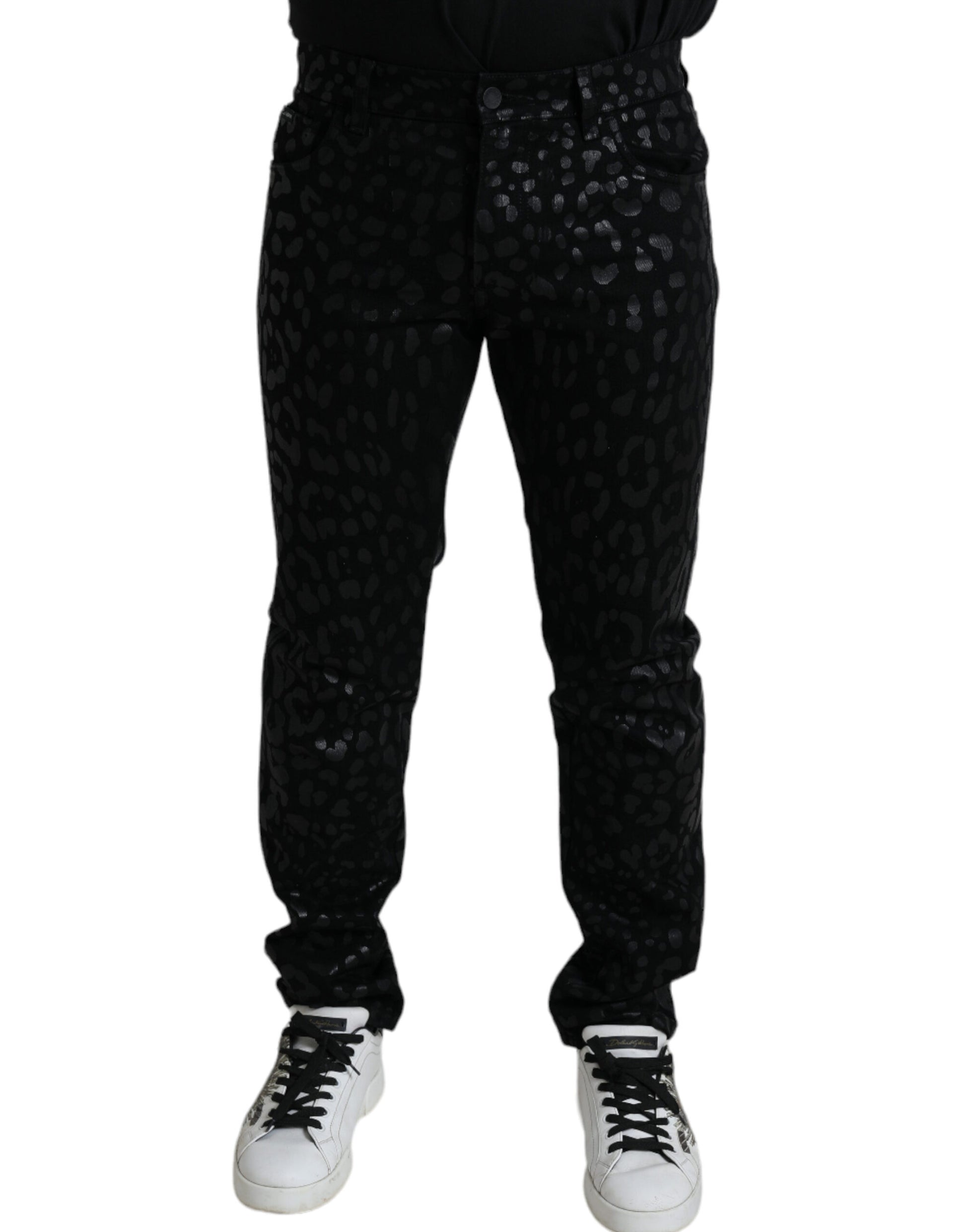 Exquisite Slim-fit Patterned Black Jeans