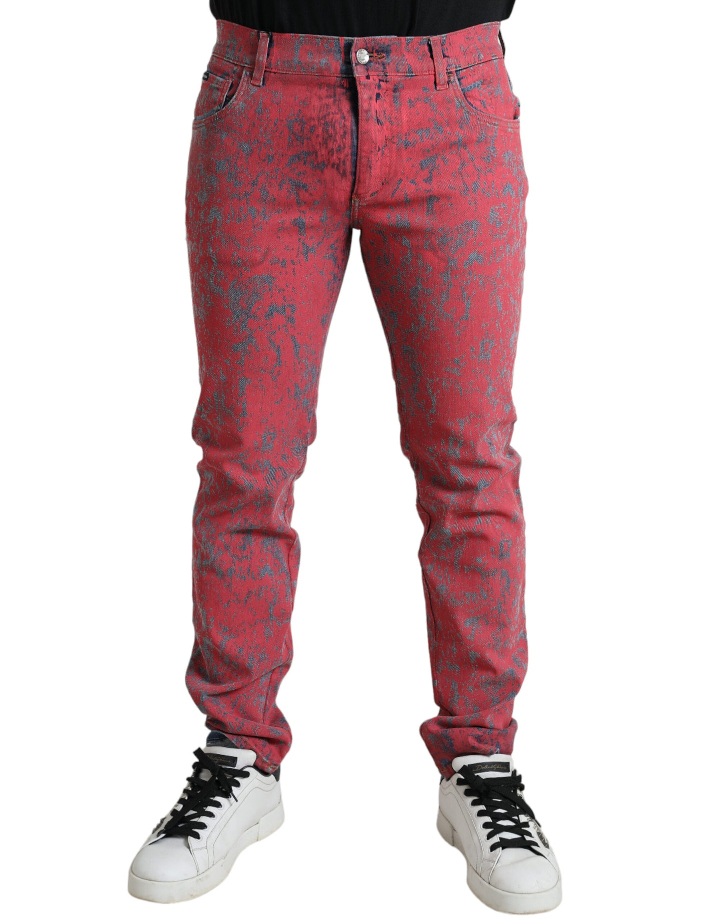 Rode katoenverf slim fit denim jeans voor heren