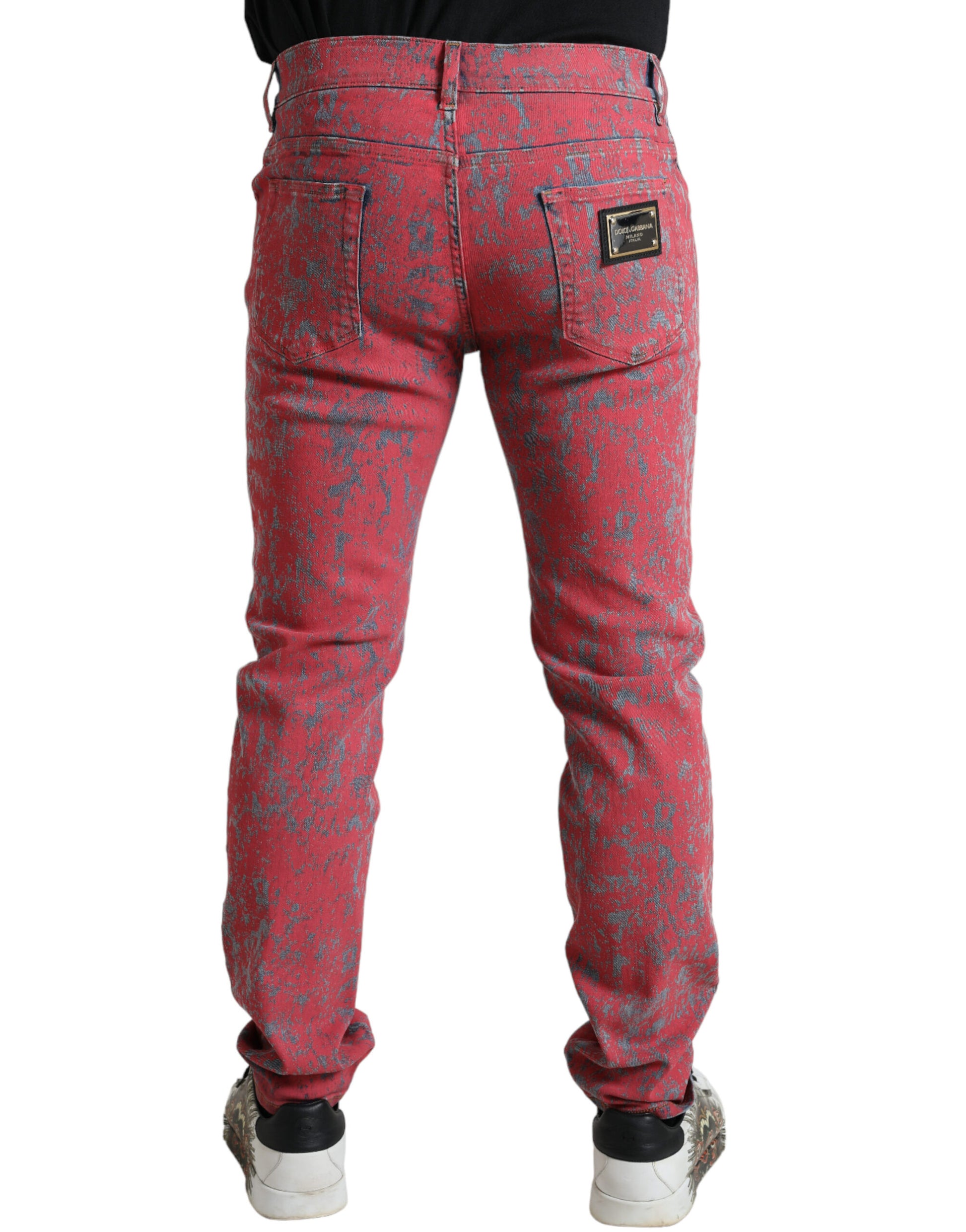 Rode katoenverf slim fit denim jeans voor heren