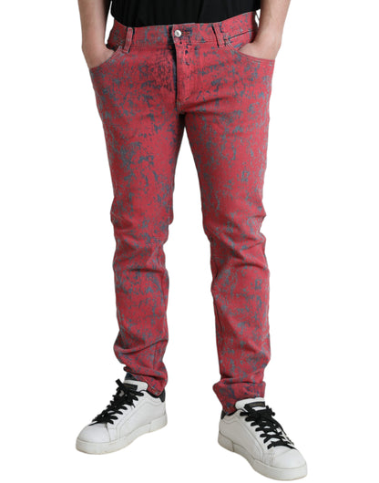 Rode katoenverf slim fit denim jeans voor heren