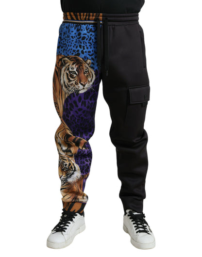 Zwart blauwe luipaardprint broek joggingbroek