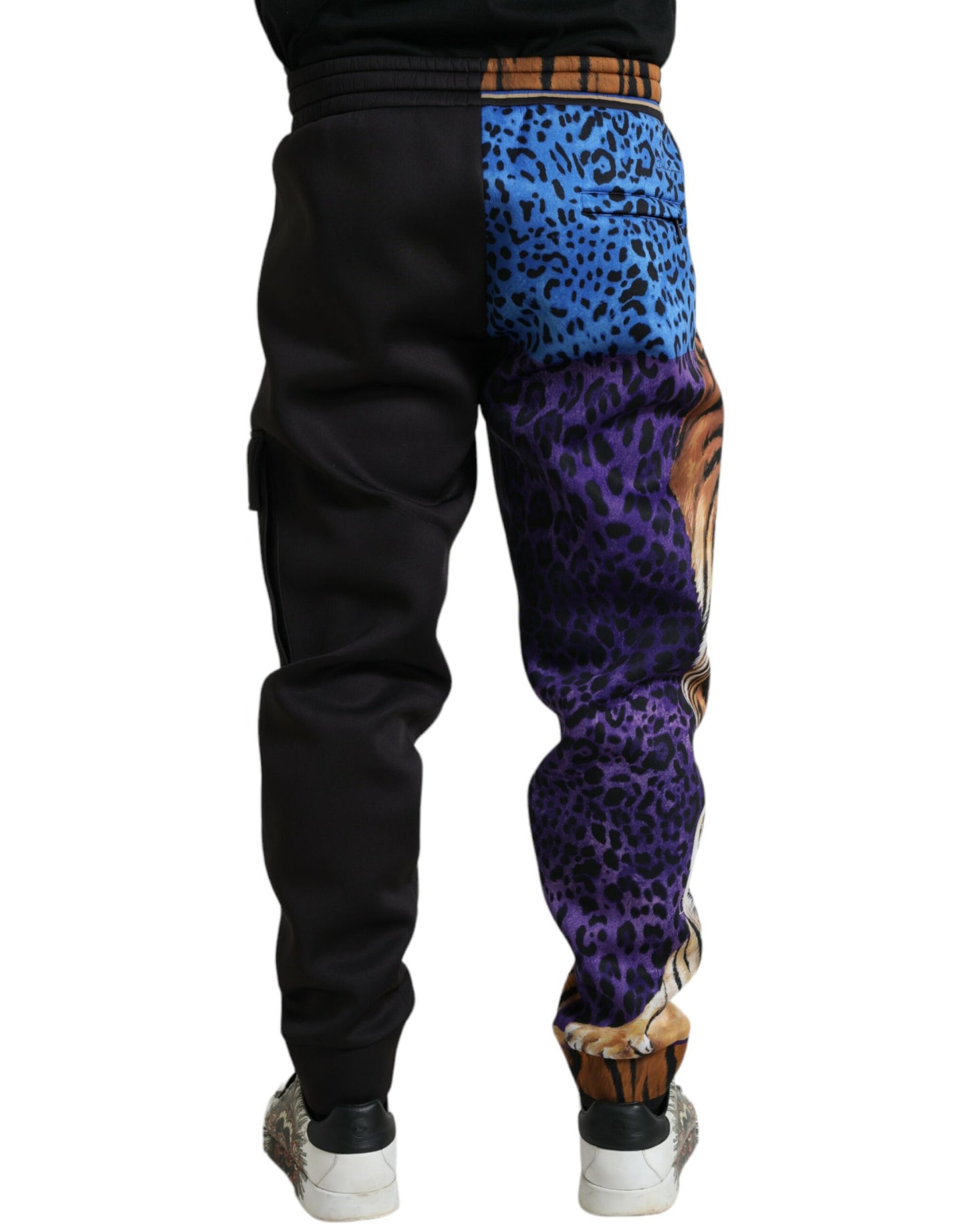 Zwart blauwe luipaardprint broek joggingbroek