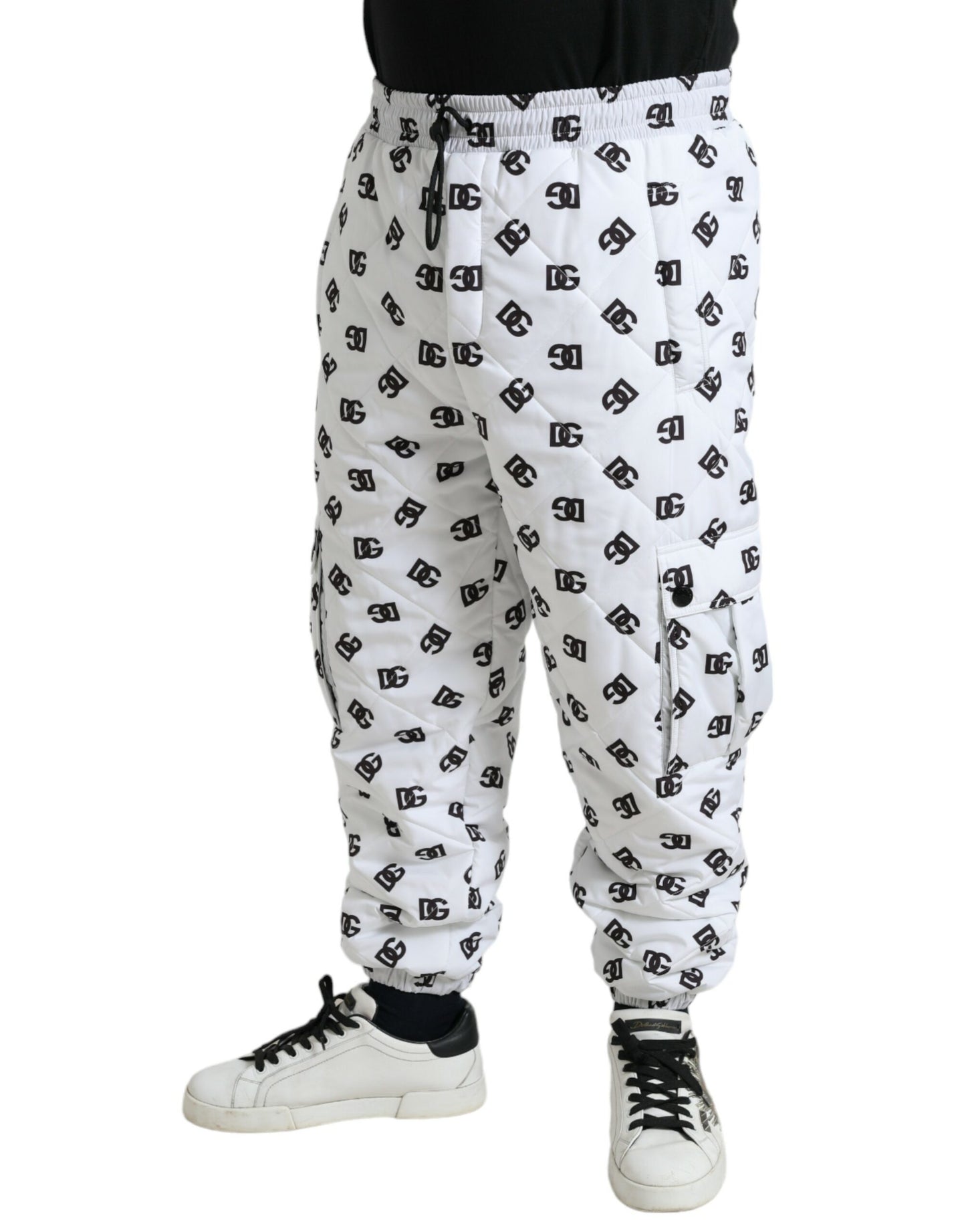 Elegantes pantalones jogger blancos con estampado icónico DG