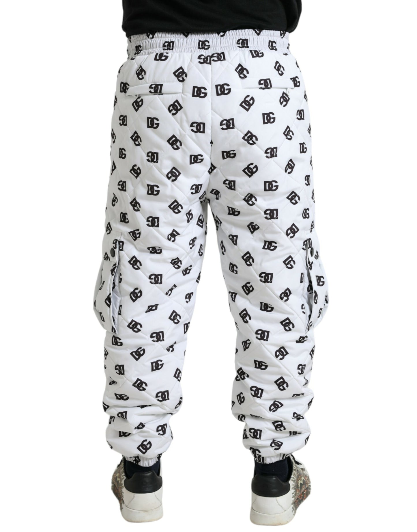 Elegantes pantalones jogger blancos con estampado icónico DG