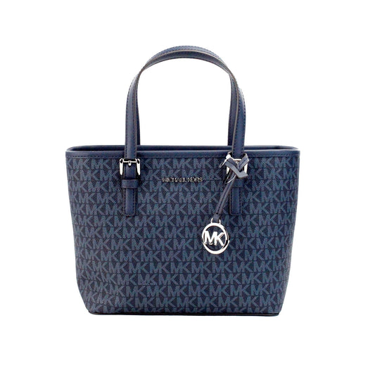 Bolso tote con cremallera superior Jet Set de cuero PVC azul marino XS